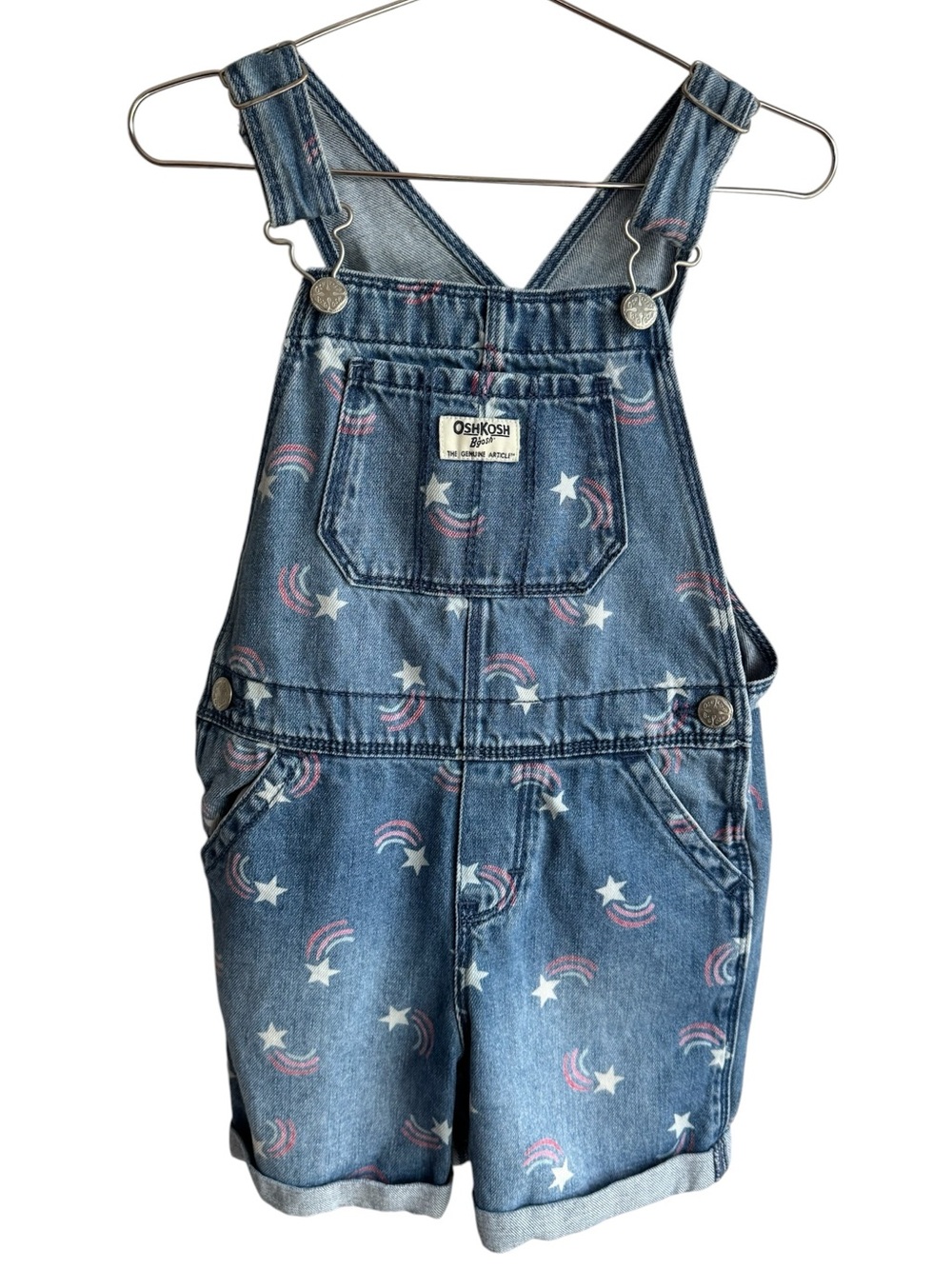 OshKosh Shooting Star Denim Overalls Girls 5T Blue 100% Cotton Jeans Pants CUTE!